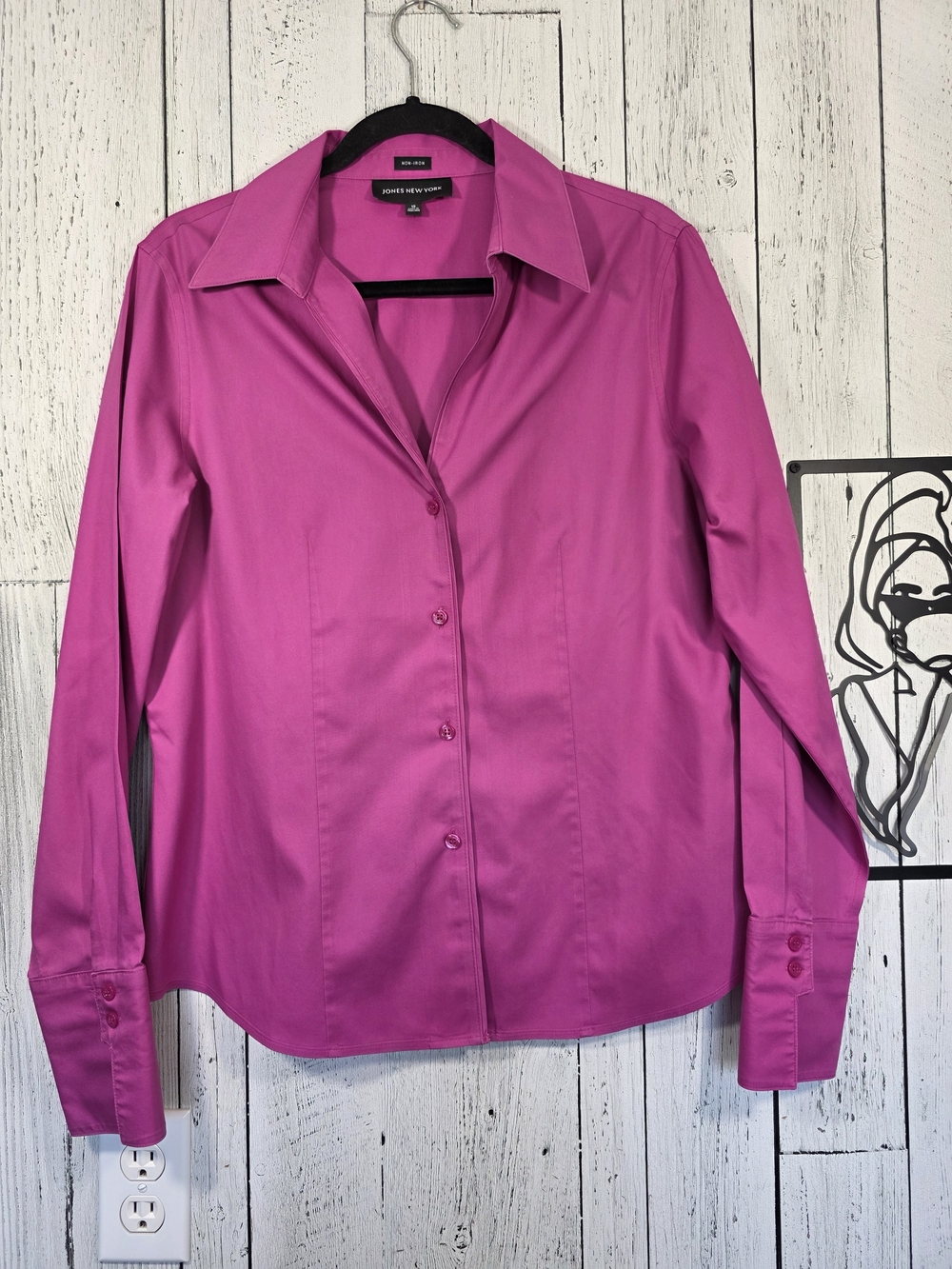 Jones New York Fuchsia Pink Non-Iron Cotton Button Down Shirt Size 12